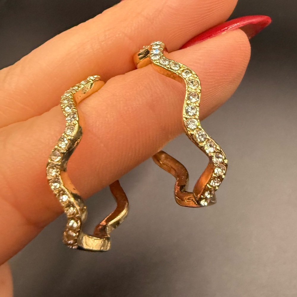 Gold Tone and Rhinestone Hoop Earrings